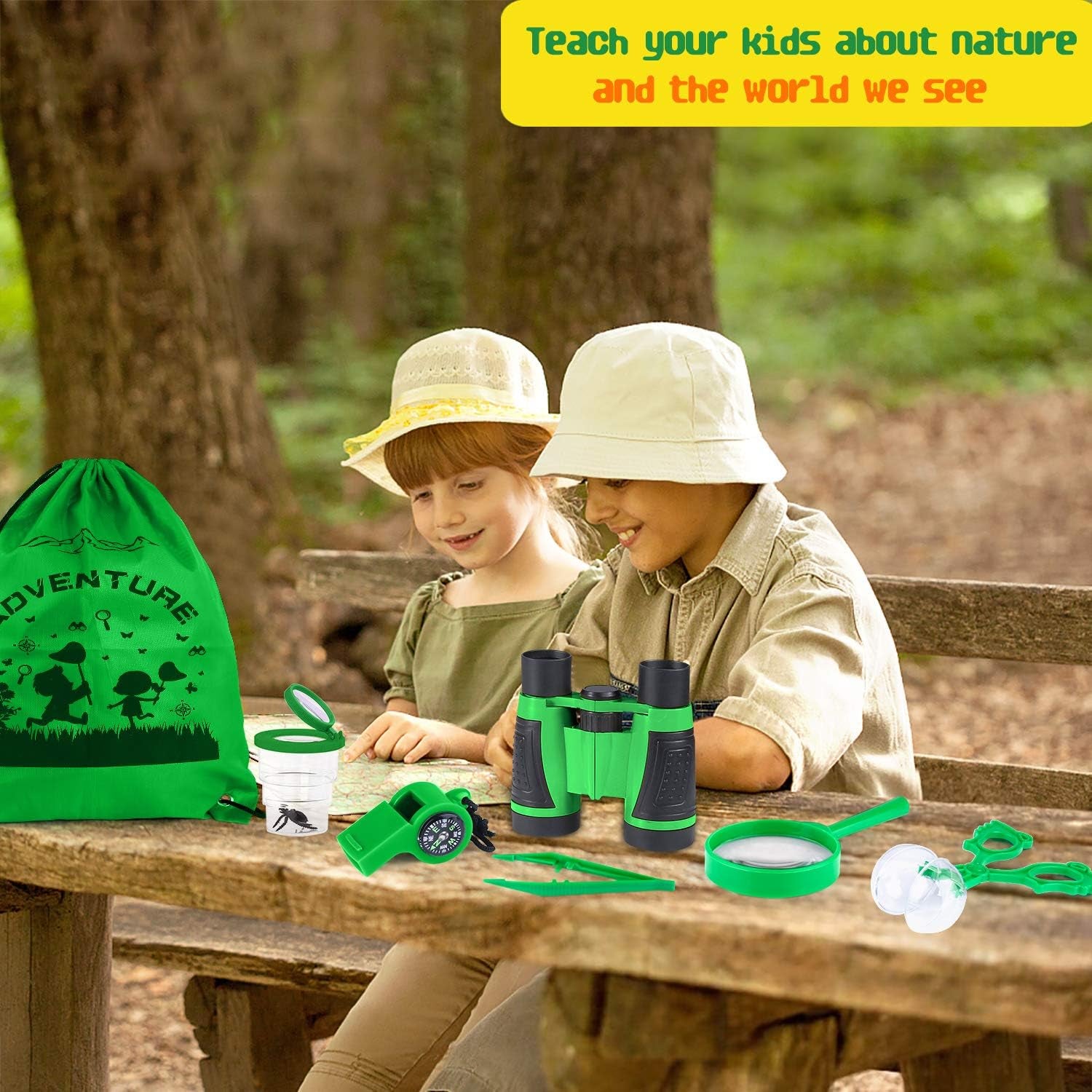 Kids Explorer Kit & Bug Catching Kit, 16 Pcs Outdoor Exploration Safari Kit for Kids Camping with Binoculars, Adventure, Hunting, Hiking, Educational Toy Gift for 3-12 Years Old Boys Girls