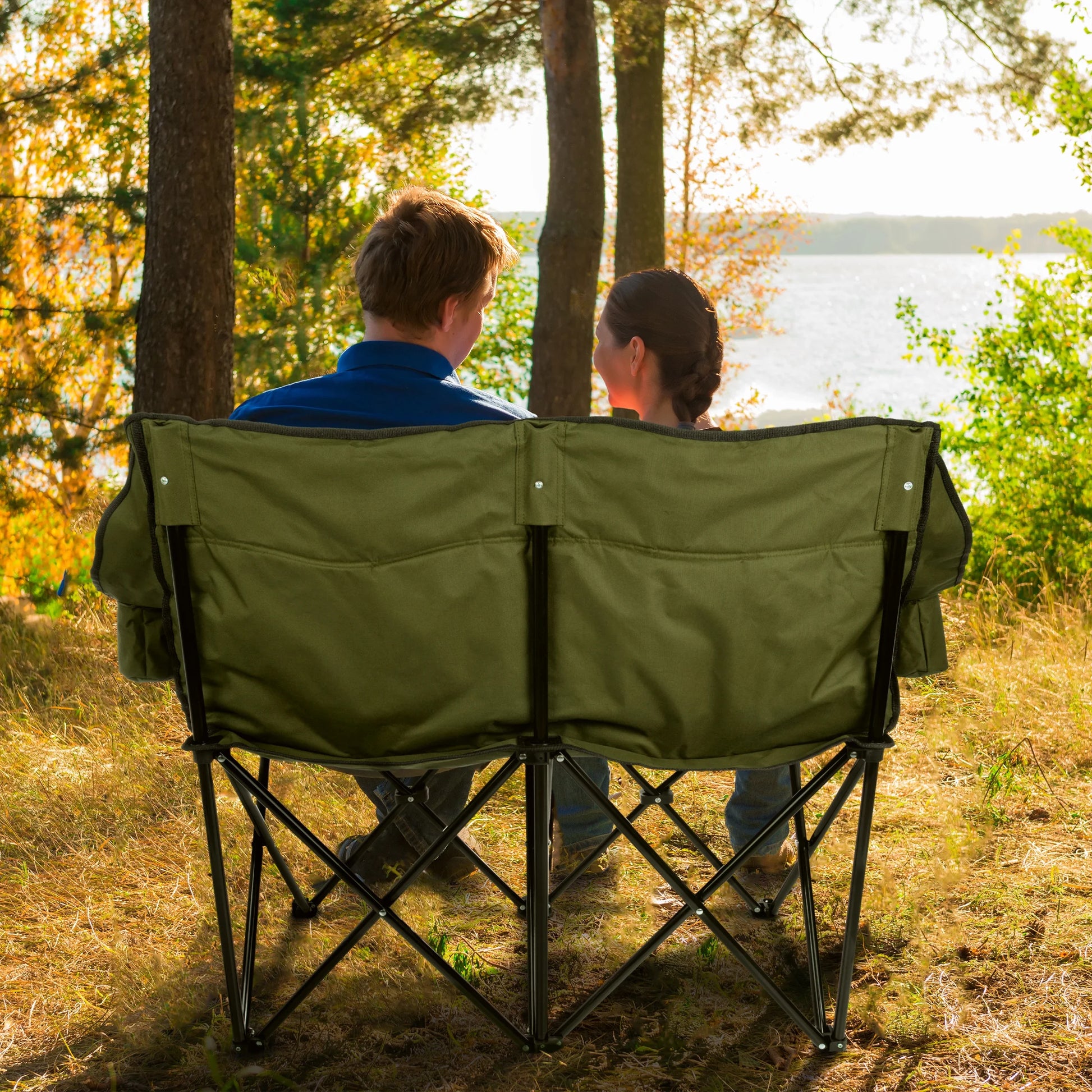 Outdoor Double Camping Chair - Camp Loveseat with Carry Bag, Olive