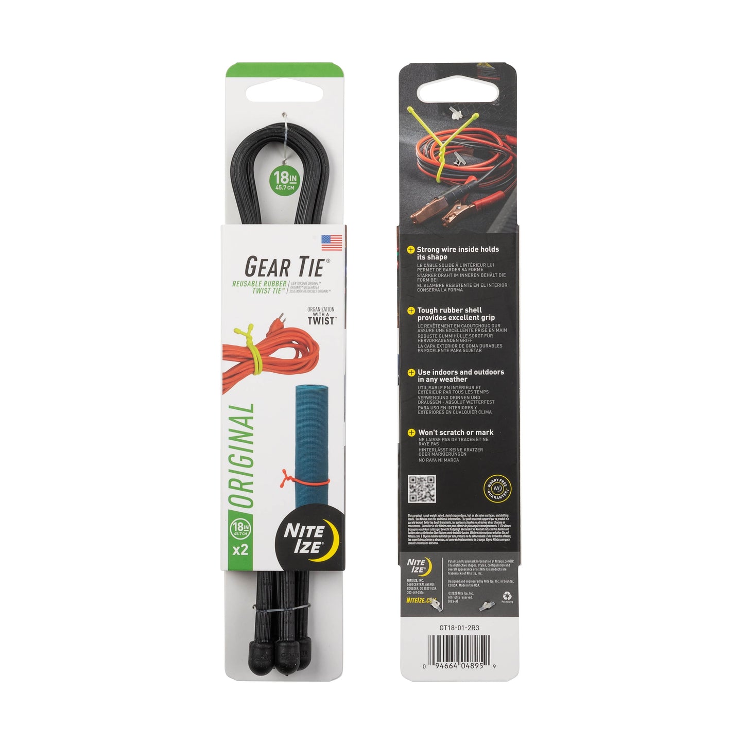Gear Tie® Reusable Rubber Twist Tie™ 18 In. - 2 Pack - Black