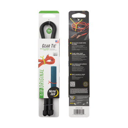 Gear Tie® Reusable Rubber Twist Tie™ 18 In. - 2 Pack - Black