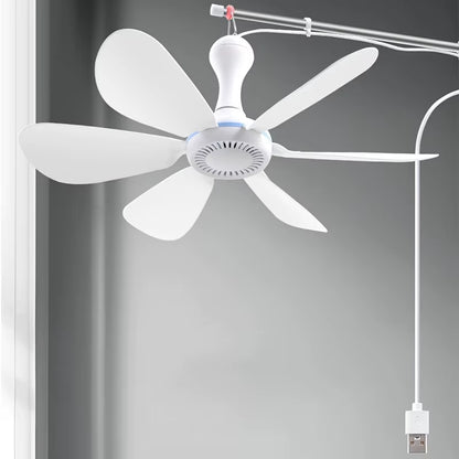 USB Fan Silent 6-Blade Ceiling Fan 4-Speed Hanging Fan for Camping Bed Camping Outdoor Hanging Camper Tents
