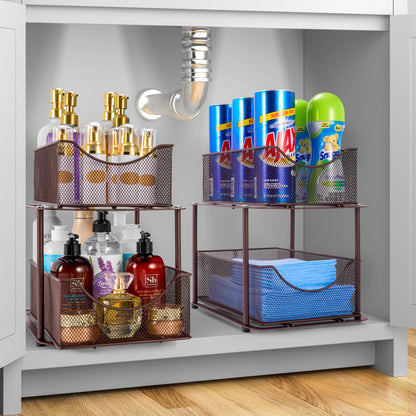 2 Tier under Sink Bathroom Organizers and Storage (2 Pack) - 14" L X 9.3" W X 12.25" H