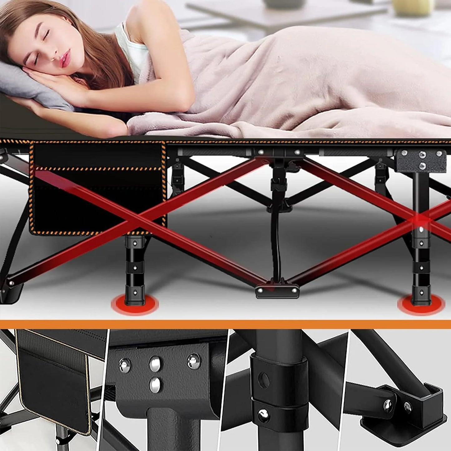 Oversized XXL Folding Camping Cots with 3.3 Inch 2 Sided Mattress, 78"* 32" Folding Bed Cot with Carry Bag, Folding Sleeping Cot Guest Bed