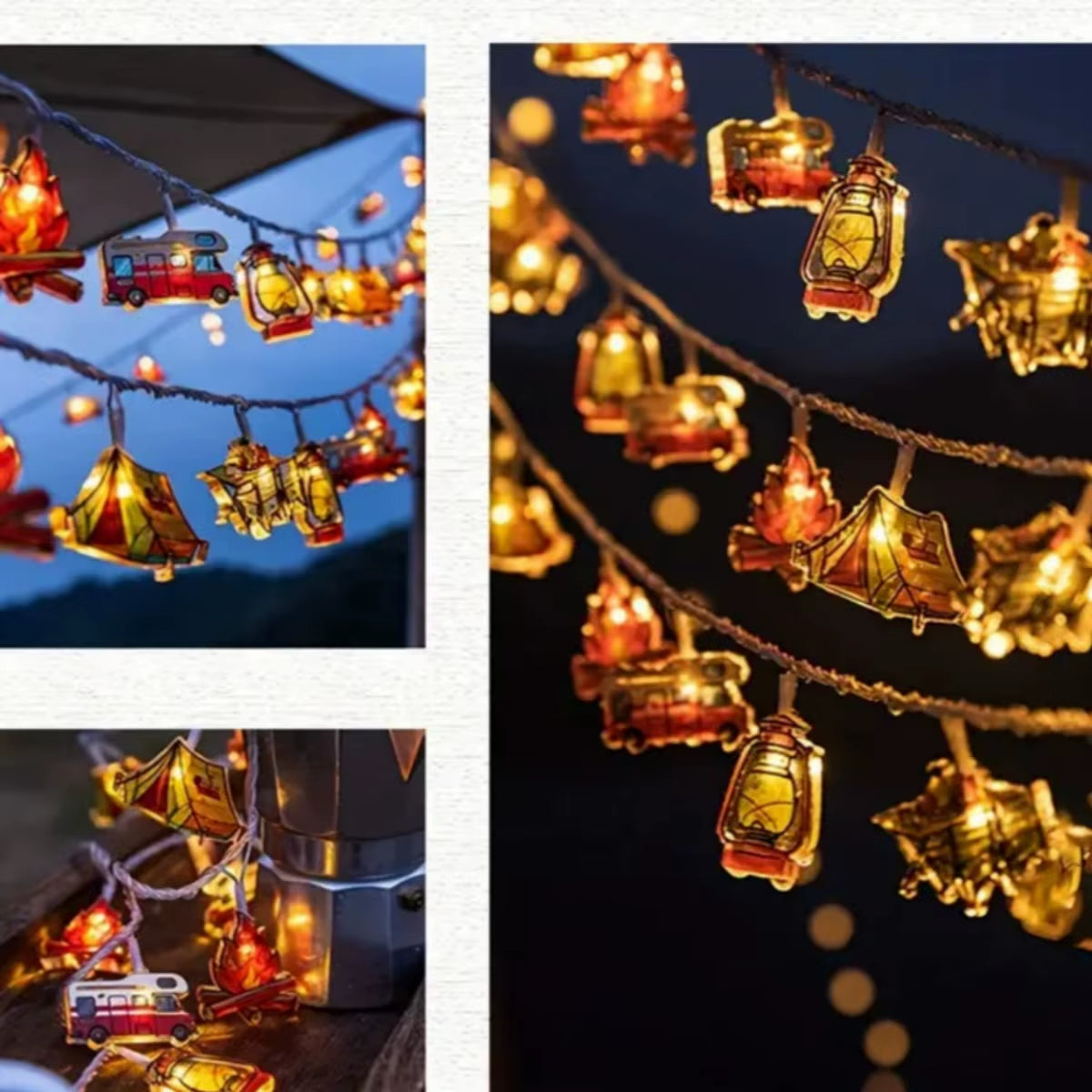 1Pc LED Camping Pattern String Lights Camping Shape Atmosphere Decorative Fairy Lamp for Outdoor Camping Home Garden Yard Decor