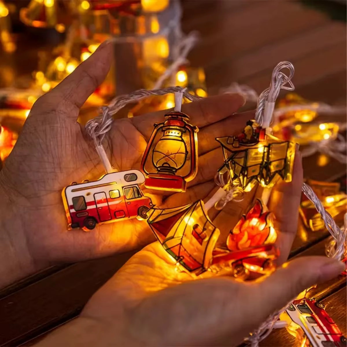 1Pc LED Camping Pattern String Lights Camping Shape Atmosphere Decorative Fairy Lamp for Outdoor Camping Home Garden Yard Decor