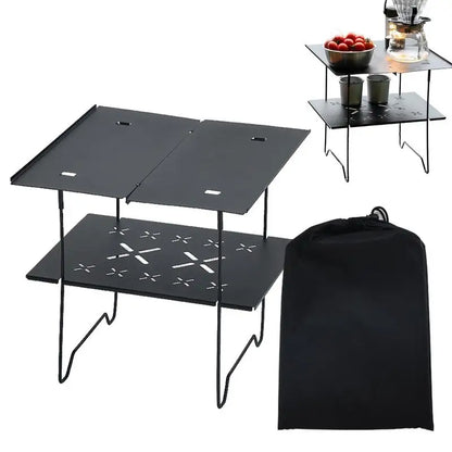 Folding Camping Table Compact Camping Picnic Table Double Layer Portable Table Camping Desk Beach Tables Outdoor Camping Table
