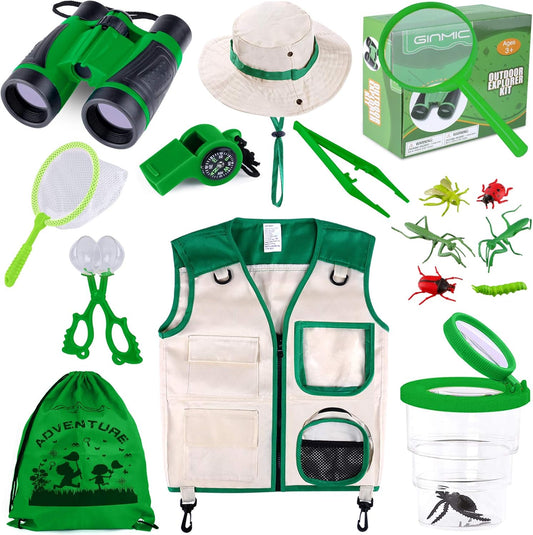 Kids Explorer Kit & Bug Catching Kit, 16 Pcs Outdoor Exploration Safari Kit for Kids Camping with Binoculars, Adventure, Hunting, Hiking, Educational Toy Gift for 3-12 Years Old Boys Girls