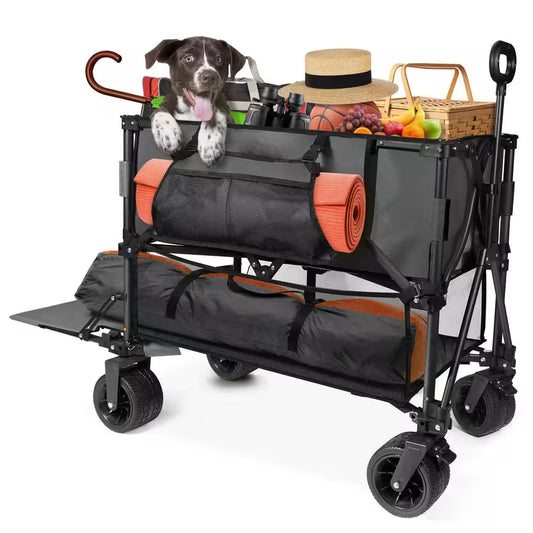 10 Cu. Ft. Foldable Wagon Cart, Black Metal, 550 Lbs. Capacity, Collapsible, Heavy Duty for Yard Work and Outdoor Use