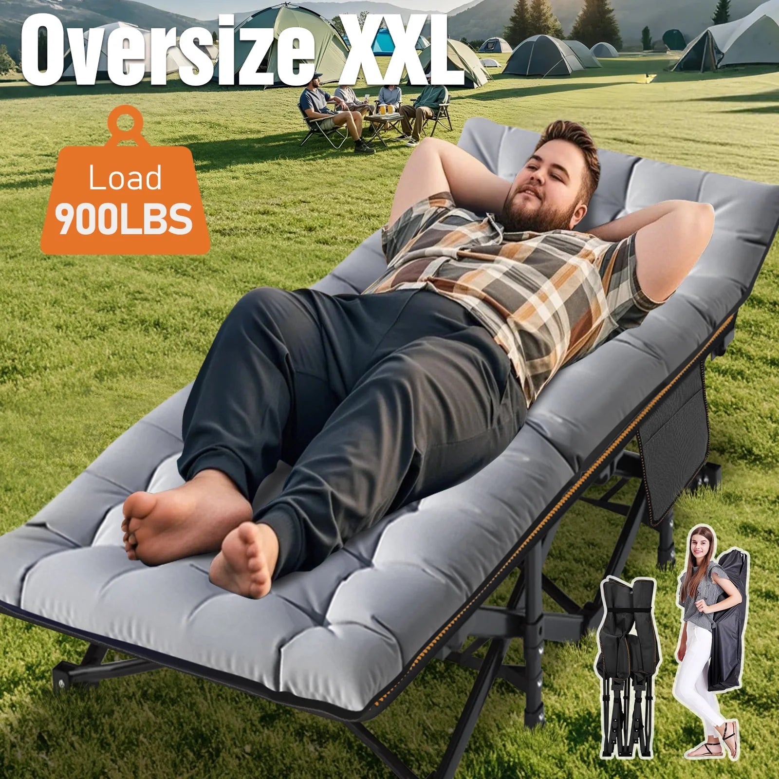 Oversized XXL Folding Camping Cots with 3.3 Inch 2 Sided Mattress, 78"* 32" Folding Bed Cot with Carry Bag, Folding Sleeping Cot Guest Bed