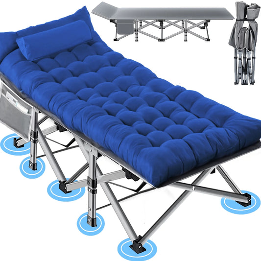 Folding Camping Cot with Pillow, 75" X 28" Heavy Duty Folding Bed Cot with Carry Bag for Traveling Camp Office