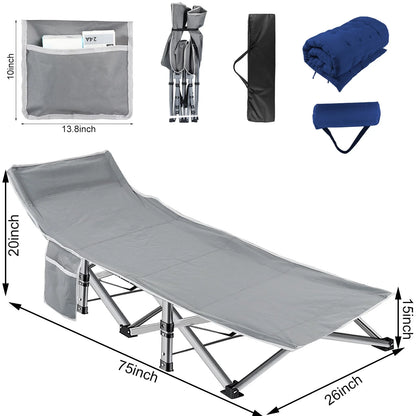 Folding Camping Cot with Pillow, 75" X 28" Heavy Duty Folding Bed Cot with Carry Bag for Traveling Camp Office