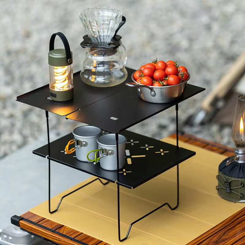 Folding Camping Table Compact Camping Picnic Table Double Layer Portable Table Camping Desk Beach Tables Outdoor Camping Table