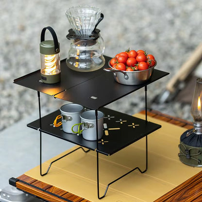Folding Camping Table Compact Camping Picnic Table Double Layer Portable Table Camping Desk Beach Tables Outdoor Camping Table