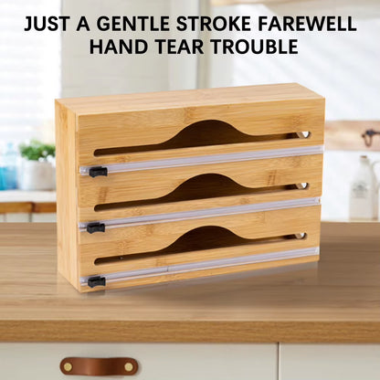 Foil Dispenser with Cutter,Wall Mounted Bamboo-Foil Cling Film Cutter,Kitchen Wrap Dispenser,Kitchen Organization