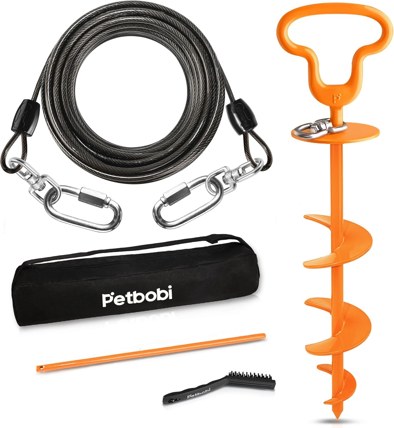 Heavy Duty Dog Tie Out Cable and Stake - 50FT Steel Wire Dog Leads for Large Dog