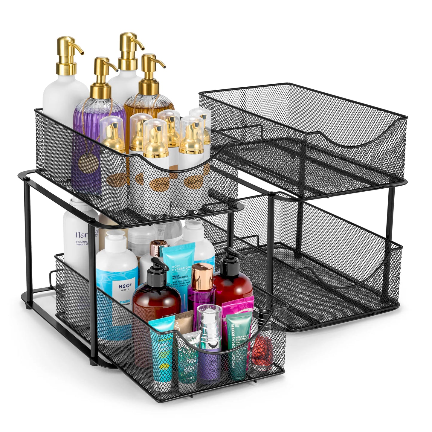 2 Tier under Sink Bathroom Organizers and Storage (2 Pack) - 14" L X 9.3" W X 12.25" H