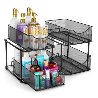 2 Tier under Sink Bathroom Organizers and Storage (2 Pack) - 14" L X 9.3" W X 12.25" H