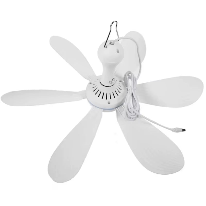 USB Fan Silent 6-Blade Ceiling Fan 4-Speed Hanging Fan for Camping Bed Camping Outdoor Hanging Camper Tents