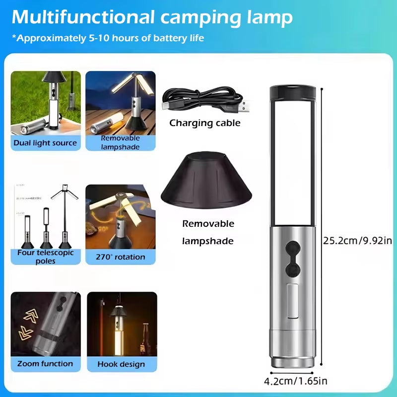 Rechargeable Outdoor Portable Hiking Camping Fishing Flashlight Telescoping Camping Lantern Telescopic Camping Light