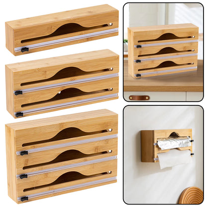 Foil Dispenser with Cutter,Wall Mounted Bamboo-Foil Cling Film Cutter,Kitchen Wrap Dispenser,Kitchen Organization