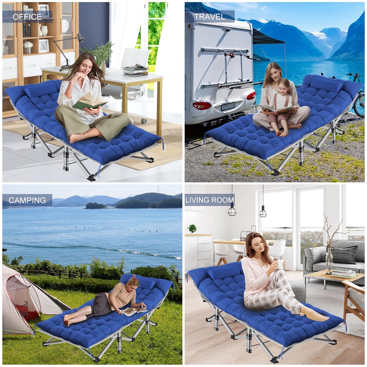 Folding Camping Cot with Pillow, 75" X 28" Heavy Duty Folding Bed Cot with Carry Bag for Traveling Camp Office